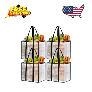 4 Pack Reusable Grocery Bags, Heavy-Duty Shopping Bags with Sturdy Handles