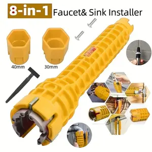 8-in-1 Faucet & Sink Installer Tool, Versatile Plumbing Tool for Sink, Toilet & Kitchen, Durable Water Pipe Spanner with Easy-grip Tackle, Multifunctional Wrench