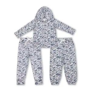 C Boy Winter Hoodies Outfit Hunting Clothes  Grey Camo Boy Clothing Pants Set 3pcs(shirt_2pants)