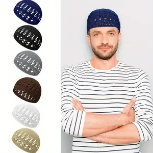 6-Piece Knitted Kufi Hat Crochet Beanie Hat Skull Hat Solid Color Elastic Knitted Hat Muslim Hat Suitable for Men and Women Teenagers tiktokshopspringglowup