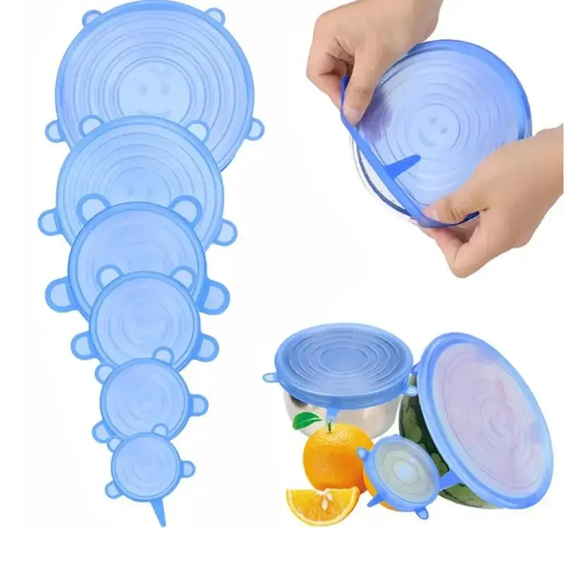6pcs Stretch Leak Proof Lids for, Reusable Stretchable Silicone Bowl Lid, Round Bowl Cover, Food Cover, Kitchen Gadgets, Meal Prep Containers Lid, Reusable Silicone Covers