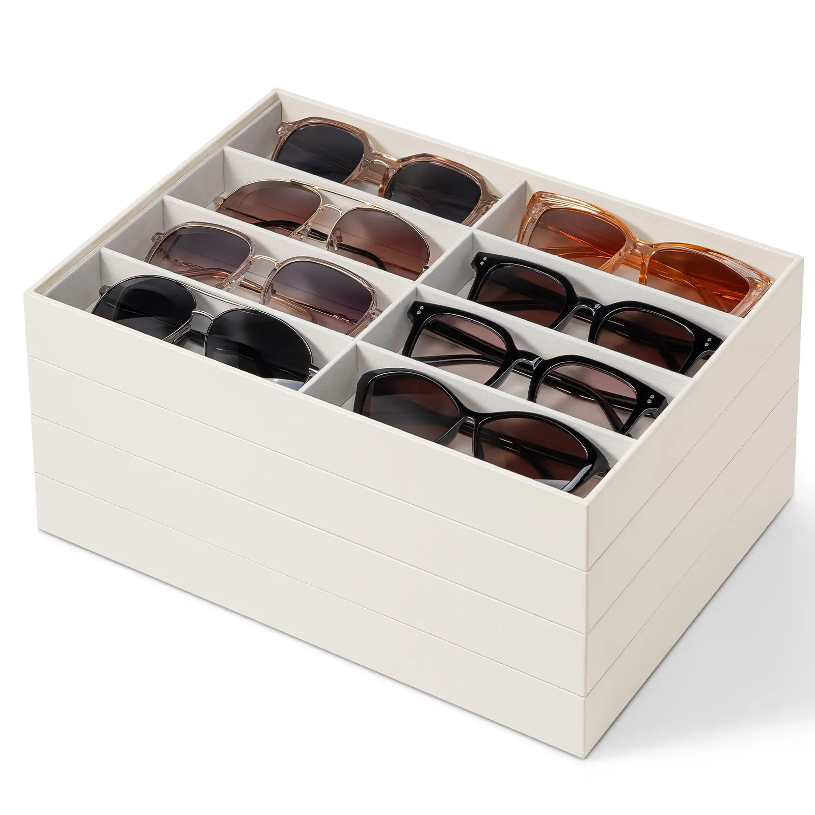 VLANDO Beige 40-Grid Jewelry Storage Organizer Tray - Individual Compartments for Earrings, Rings, Small Charms, Ideal Gift for Women (Home Supplies, Storage Box), Beige-40 Grids
