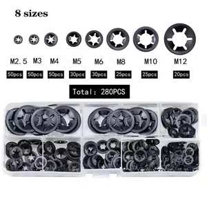 280 Pieces Internal Tooth Star Lock Washers, Kindroufly 8 Sizes Quick Speed Locking Washers, Push on Retaining Clips Assortment Kit (M2.5 M3 M4 M5 M6 M8 M10 M12)