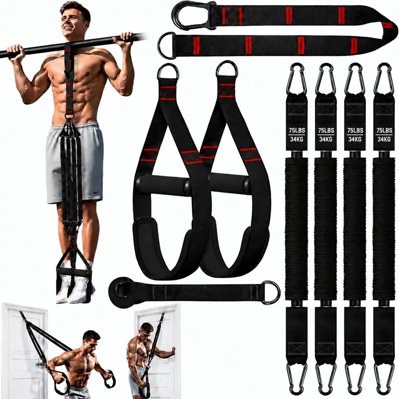 Pull Up Assistance Bands System, 75-300LB Adjustable Pull Up Assist Bands with Dual Foot Straps, Bar Strap, Door Anchor, Handles & Carry Bag, Progressive Resistance Trainer for Home Gym Strength Training
