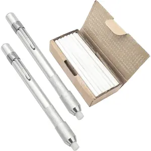 Round Soapstone Holders 2pc Welding Soapstone Pencil Holders Extra 40pcs Soap Stone Refills for Welders Students Mark White Clear Removable Markings Welding Accessories