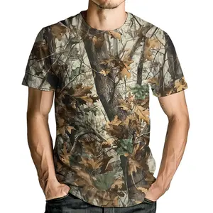 Unisex Autumn Forest Camouflage T - Shirt with Fall Leaves & Tree Trunks - Perfect for Outdoor Adventures, Hunting, Fall Gatherings & Casual Adult Wear