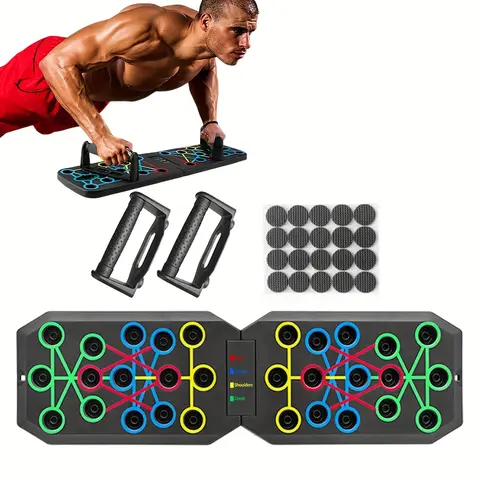 Multifunctional Carbon Steel Push Up Board - Foldable Portable Multifunctional Fitness Equipment with Handles & Accessories, Home Gym Adjustable Dip Stand for Cross-Training Home Workouts (All Levels, Black)