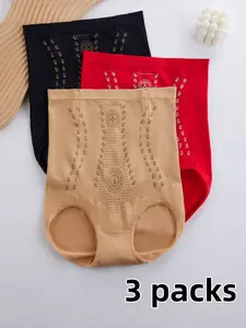 Three-Pack High-Waisted Waist Trainer Underwear for Women, Chic, Strong Belly Control, Fit, Anti-Rolling, Shapewear, Plus Size, Body Sculpting