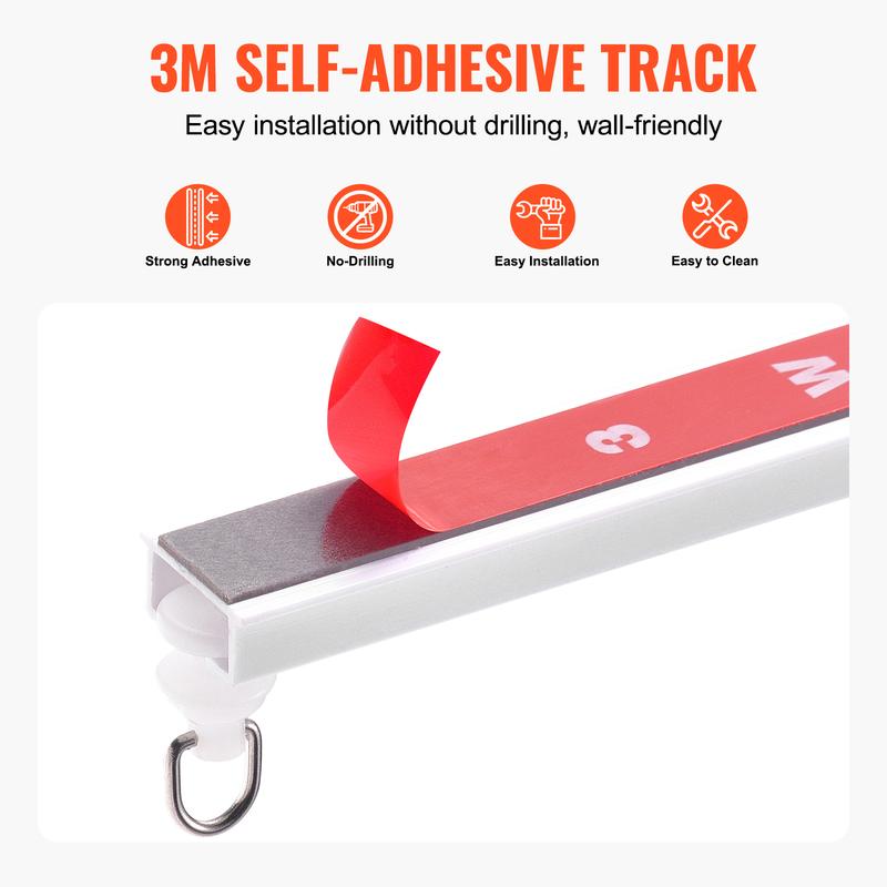 VEVOR Ceiling Curtain Track Set,  9.9 FT/3 Meter, Self Adhesive, No Drill Ceiling Track System for Curtains, Room Divider Curtain Track Ceiling Mounted for Living Room with Hooks and Hardware, White