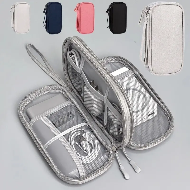 Double layer travel cable classification storage box, multifunctional digital accessory storage bag, multi-layer data cable storage bag, dustproof headphone bag, portable power storage bag