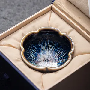 Jingdezhen Tianmu Glaze Jianzhan Tea Cup Ceramic Gongfu Tea Set Handmade Floral Master Cup Home Use Tea Ware