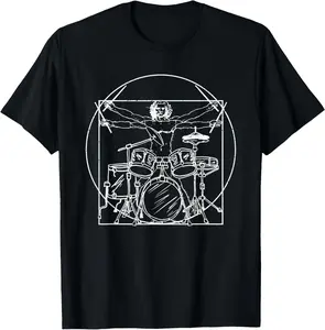 100%cotton Drummer Gift Da Vinci Drums Drawing Present for Music Fans T-Shirt