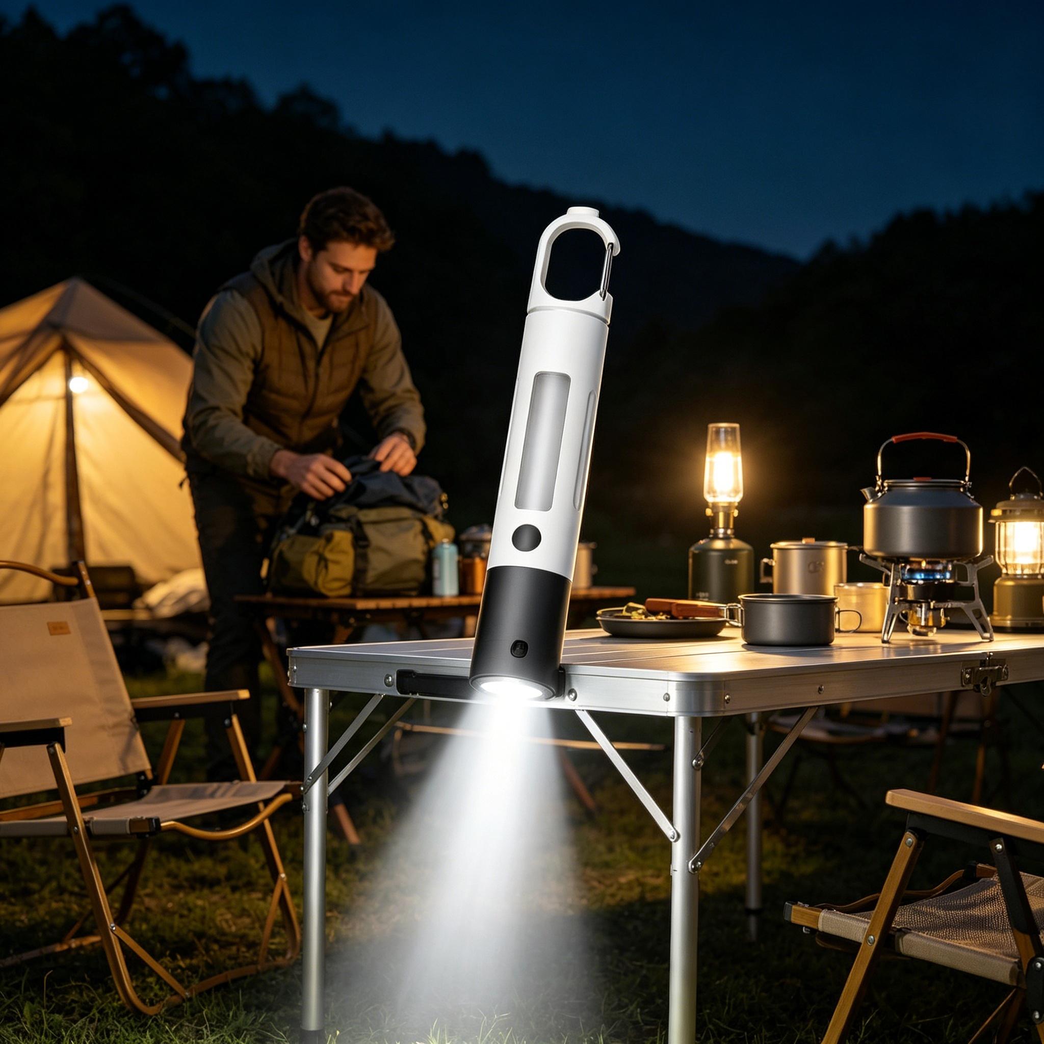 Portable Waterproof Retractable Zoomable Magnetic Plastic LED Flashlight with Side COB Light, Cordless Super Bright Carabiner Hanging Torch for Auto Repair Technicians, Hands-Free Tool Belt Compatible Car/Outdoor Work Light, Backpacks, Tool Belts