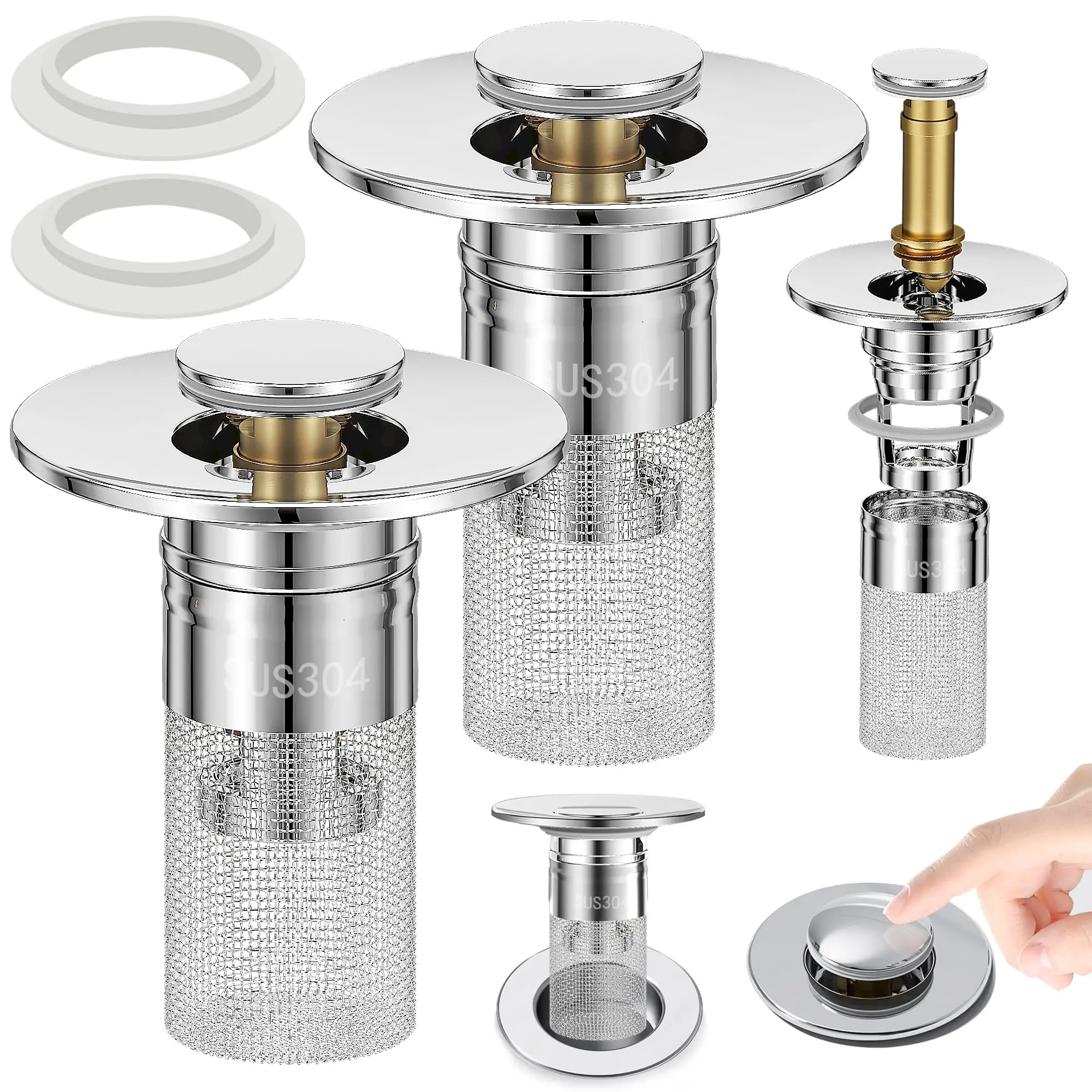 Stainless Steel Hair Catcher Strainer - ABS-Brass Modern Bathroom Gadget, Durable Universal-Fit for Sink Drains, Bathtubs, Floor Drains