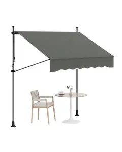 GAOMON Manual Retractable Awning, 118 in Patio Awning Exterior Outdoor Sunshade Shelter, Angle & Height Adjustable Sunsetter Retractable Awning UV Protection for Any Window or Door, Grey