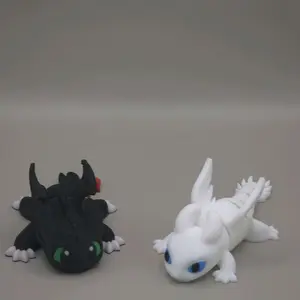 Toothless and Light Fury Articulated Small Cute Dragons 3D Printed Figurines - Black & White Dragon Toys