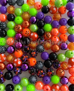 100 Qty 12mm Beads, Halloween Set Beads Craft, Spooky Season, Trick or Treat Theme, Acrylic, Chunky, Round, Gumball, Beading Supplies