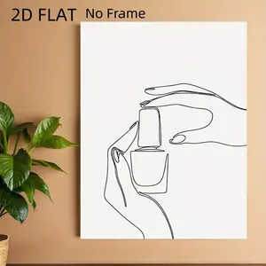 [2D Flat]1pc Nail Polish Hand Line HD Canvas Decorative Painting 11.8* 15.7inch (30* 40cm ) with Wooden Frame - Modern Minimalist Black and White Home Decor, can be directly hung in the living room or bedroom