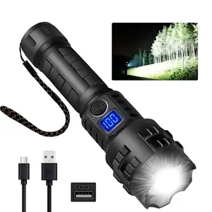 Super Bright Rechargeable LED Strong Light Flashlight Torch, Portable Phone Charger, Metal Shell, USB Driven, 3000mah Lithium Battery, Outdoor Camping