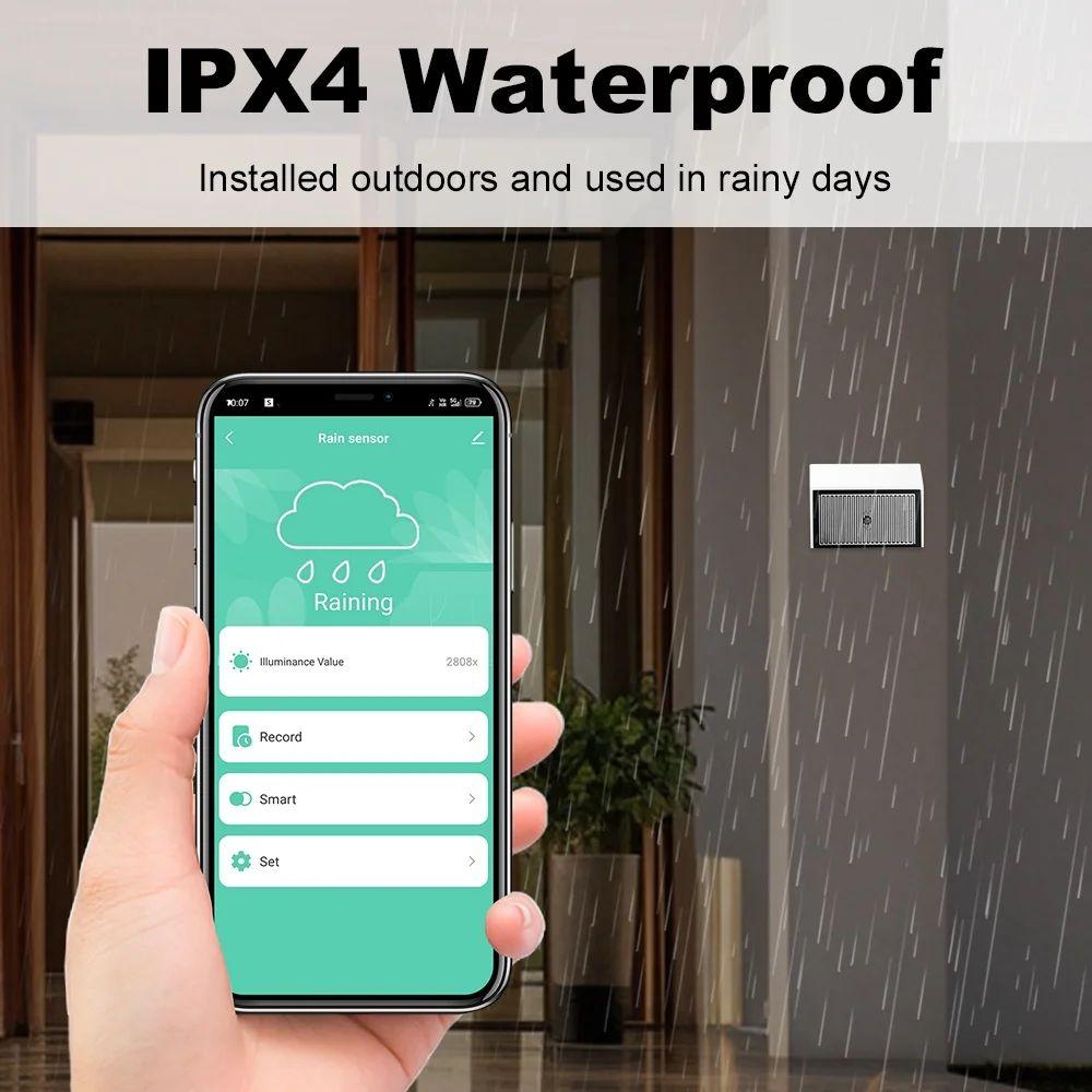 2 in 1 Tuya Zigbee Rain Sensor with Light Detector IPX4 Outdoor Waterproof Rain Detector work with Smart Life Home Assistant Z2M