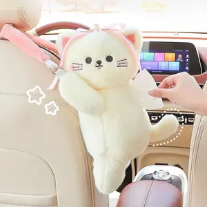 Cute Cartoon Cat Hanging Car Tissue Holder - Universal Sun Visor/Backseat Fit Organizer, Girly Scratch-Resistant Car Interior Accessory for Women & Girls
