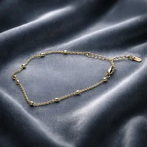 Elegant Ball Anklet - Gold Color Chain with Beaded Design for Women's Footwear Accessory