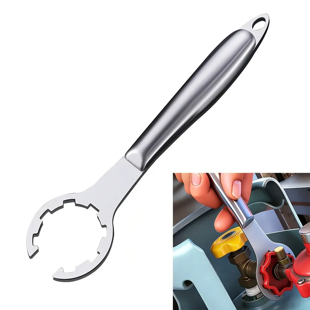 1pc Gas Valve Wrench, Heavy Duty Thickened High Hardness Stainless Steel Pressure Reducing Valve Wrench, Adjustments, Nut Clamp, Bottle Opener, Gas Valve Wrench
