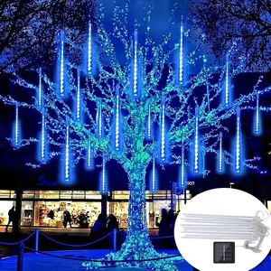 1pc 192LED Solar Meteor Shower Lights, Falling Rain Drop Lights, Solar Christmas Lights with 8 Light Tubes, IP55 Landscape Lighting for Trees Gardens Courtyards Christmas Wedding Party Mother's Day Halloween Outdoor Decoration, Waterproof Tree Light