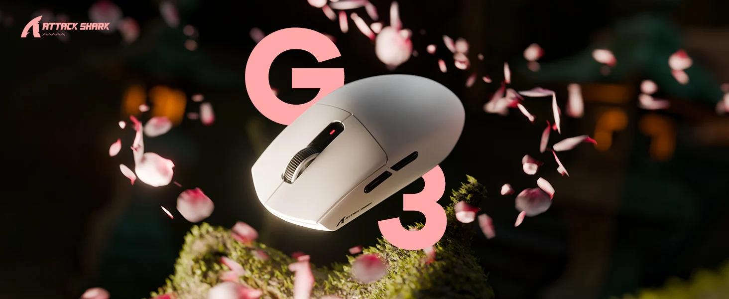 ATTACK SHARK G3 Wireless Gaming Mouse Tri-Mode 2.4G/BT5.2/USB-C PAW3311 Sensor 25000 DPI 59g Lightweight 5 Programmable Buttons 500mAh Rechargeable for PC/Mac pc accessories