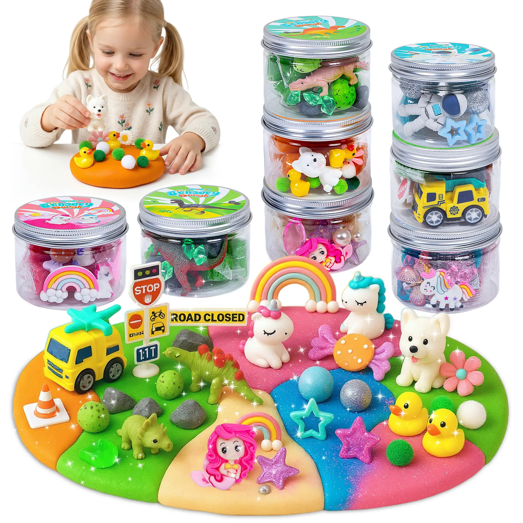 CRAFTSPOT! 8-Pack Play Dough Jars, Reusable Sensory Play Kit for Kids, Non-Toxic, Educational Creative Playdough,Birthday Valentines Gift,Party Favors, Goodie Bags, Boys Girls Home Preschool Classroom summerwins