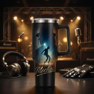 Michael Jackson Pop Music Tumbler 40oz Stainless With Handle And Straw, Michael Movie Series, King Of Pop Style Dance Legend Mug, Vintage Concert Aesthetic Cup, Music Lover Gift For Men Women, Insulated Travel Tumbler, 80s 90s Vibe Drinkware For Fans