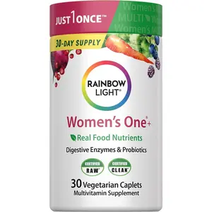 Rainbow Light Womens Multivitamin One + | 30 Caplets | Real Food Nutrients, Digestive Enzymes & Probiotics