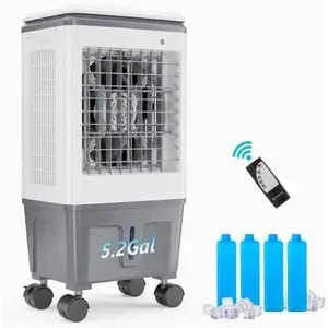 ROVSUN 5.2/7.9/10.5/13.2/15.8Gal Portable Swamp Cooler,Evaporative Air Cooler with Auto Oscillating, Remote, 3 Speeds, 7.5H Timer & 4 Ice Packs, 3-IN-1 Humidifying Cooling Fan Indooor Outdoor Patio Garage