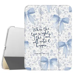 Blue vintage bowknot pattern, with adjustable stand and pen slot, foldable non-slip TPU protective case, suitable for Samsung, iPad mini, iPad Air, iPad Pro/iPad 10th generation, 11th generation and other iPad series protective cases.