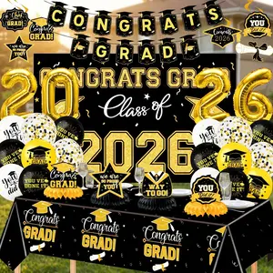 40pcs Graduation Party Set, Includes Pull Flags, Tablecloth, Balloons, Bunting, Honeycomb, Backdrop, Aluminum Foil Balloons, Essential Party Supplies, Decor