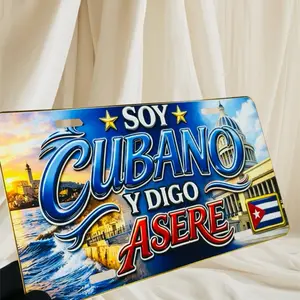 Customizable 6x12 in Cuban Themed Car Number Plate - "Soy Cubano y Digo Asere" Design with Malecón, Morro, and Capitolio Graphics