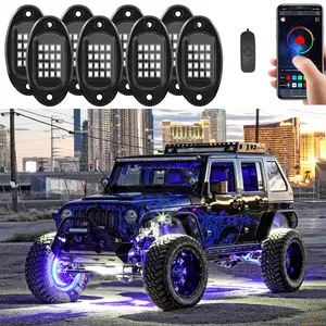 8 Pods RGB LED Rock Lights for Jeeps Trucks Golf Cart ATV UTV RZR SUV Offroad Pickup Car, Waterproof Multicolor Underglow Kit with APP Music Mode Underbody Neon Light Vehicle Underneath Accent 12V