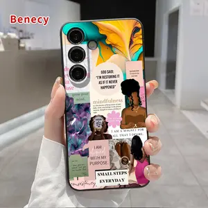 Inspiration Mosaic Pattern Straight Edge Phone Case Compatible with Galaxy S23 Ultra S24 Plus S25 S22+ Shockproof Full Camera Protection Durable Slim Liquid Silicone Cover Smartphone Casing