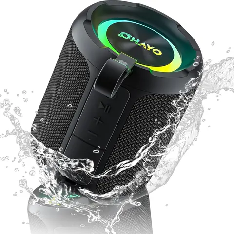 OHAYO 40W Compact Yet Powerful Portable Wireless Bass Speaker - IPX7 Waterproof, LED Light Show, Stereo Sound, 0.3s TWS Pairing, Aux/TF Card, USB Type-C, Speaker Rechargeable, Father's Day Gift for Home Party, Outdoor Use
