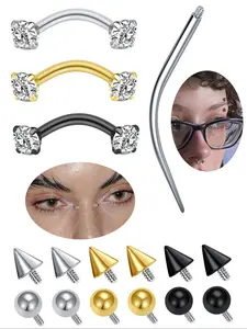 Stainless Steel Zircon Eyebrow Studs with Replaceable Balls, Unisex Body Piercing Jewelry, Soft Cartilage Spiral Earrings, Vertical Labret Jewelry, Labret Studs Replacement, High Quality Jewelry, Body Piercings Set