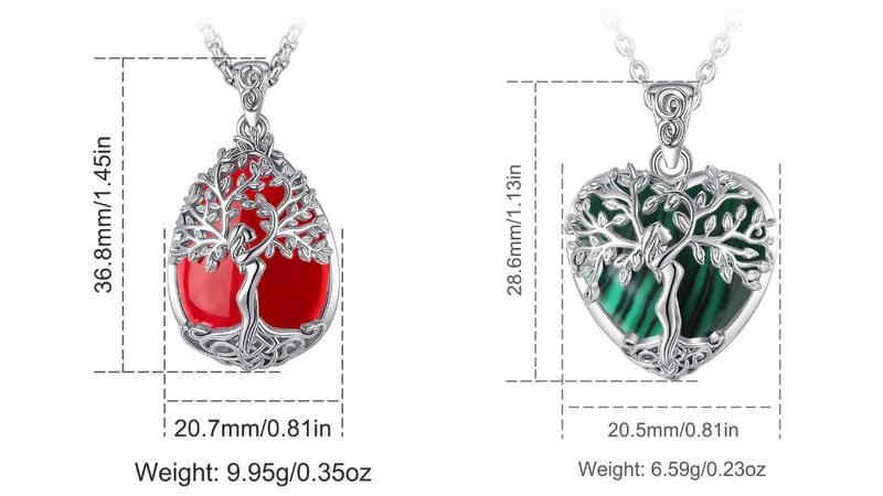 Eudora Tree of Life Tear Drop Necklace Healing Crystal Heart Pendant Goddess Amulet Jewelry with Amethyst Turquoise, Spiritual Protection Gift for Her