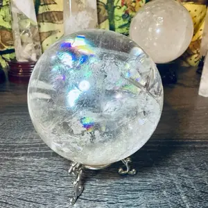 Clear Quarts Rainbow Sphere - Unique Decorative Item with Rainbow Tones and Clear Quartz Material