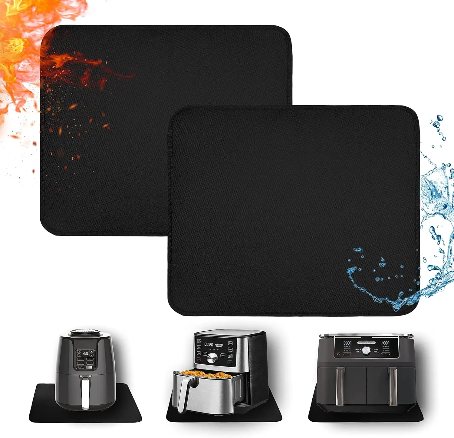 2-Pack Heat Resistant Mats for Kitchen Counter, 18x15in Air Fryer Accessories & Hot Pads, 1022°F Fireproof Countertop Protector Mat for Oven, Toaster, Coffee Maker Coasters Silicone