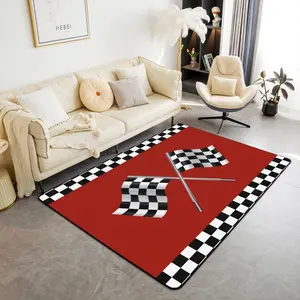 Checkered Flag Print Rug ,Race Car Themed Decor Area Rug for Girls Women Men Teens,Red Black White Geometric Grid Plaid Non Shedding Rug for Bedroom Playroom Living Room