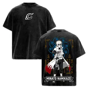 Vintage Washed Minato Namikaze Anime Graphic Tee, Oversized Fourth Hokage Print Cotton Shirt Streetwear Unisex Oversized Trend Back Design Granny Shirt Ugly