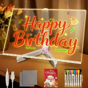 【Hot Selling Gift】LED Drawing Board with 7-Colors,Equipped with Stand,8 Colored pens (with Eraser Caps),Sketchbook,Adapter, Hook, Chain, Spray Bottle, Cloth and Sketchbook (12x“8”) LED Note Board