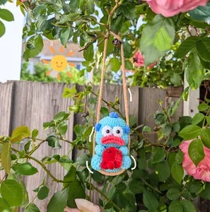 Kawaii Hangyo Blue Fish Octopus Crochet Hanging Plush | Handmade Anime Bag Charm Keychain | Cute Ocean Car Accessory Gift