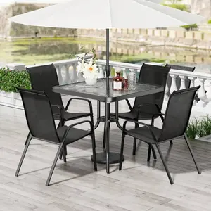 Patio Dining Set 5 Pieces, All Weather Outdoor Furniture W/ 30"X 30" Table And 4 Stackable Textilene Chairs, Metal Table And Chairs For Patio, Lawn, Garden, Poolside, Backyard