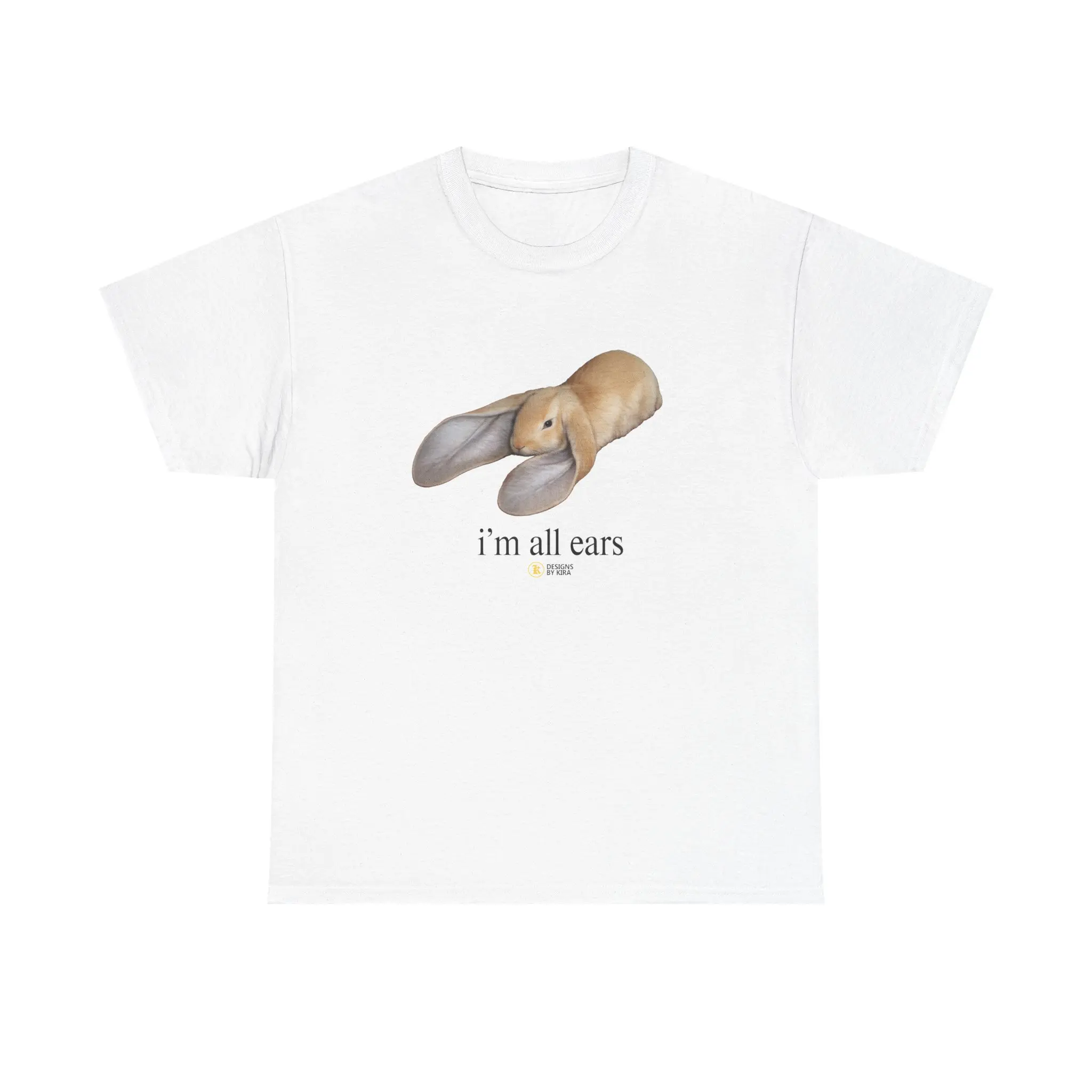 Oloey Men's "I'm All Ears" Bunny Graphic T-Shirt - Unisex Ribbed Seamless Short-Sleeve Knit Cotton Fabric Tshirt with Comfortable Fit
