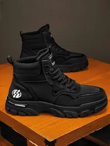 Men's Breathable Outdoor Sporty Boots, High Top Shoes, Korean Style Versatile British Fashion Thick Sole Sneakers, Walking Shoes